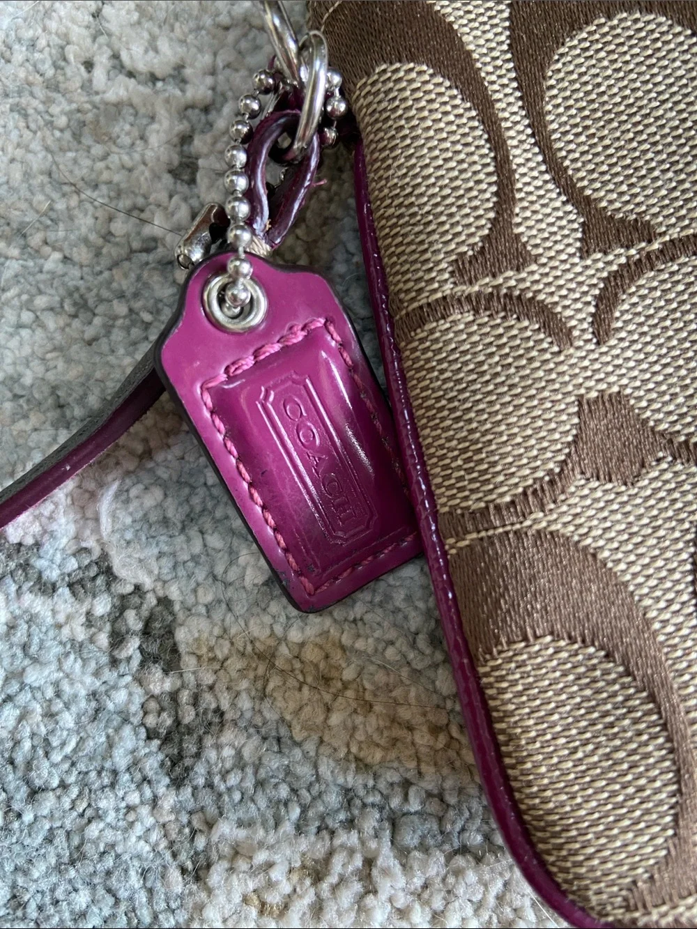 Coach (2012-13) Signature Wristlet in Khaki and Passion Berry (F49174)